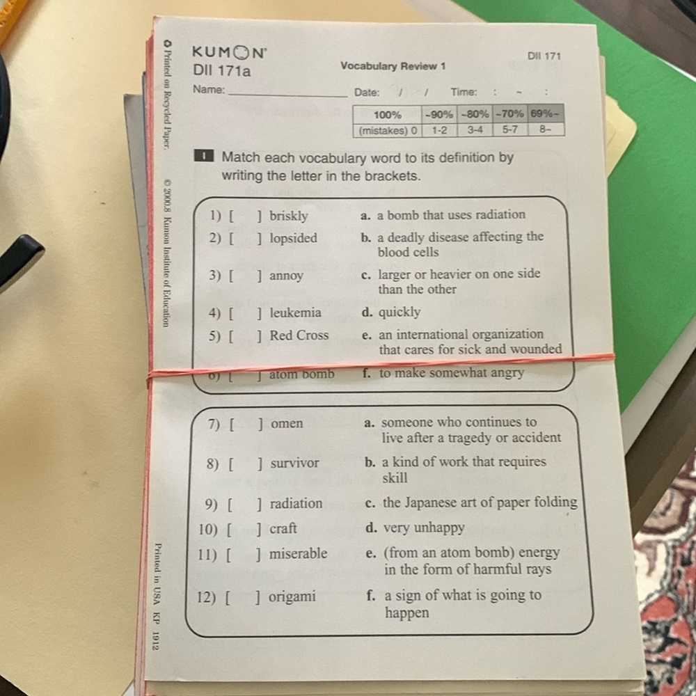 80 count kumon pages levels a-g math and english